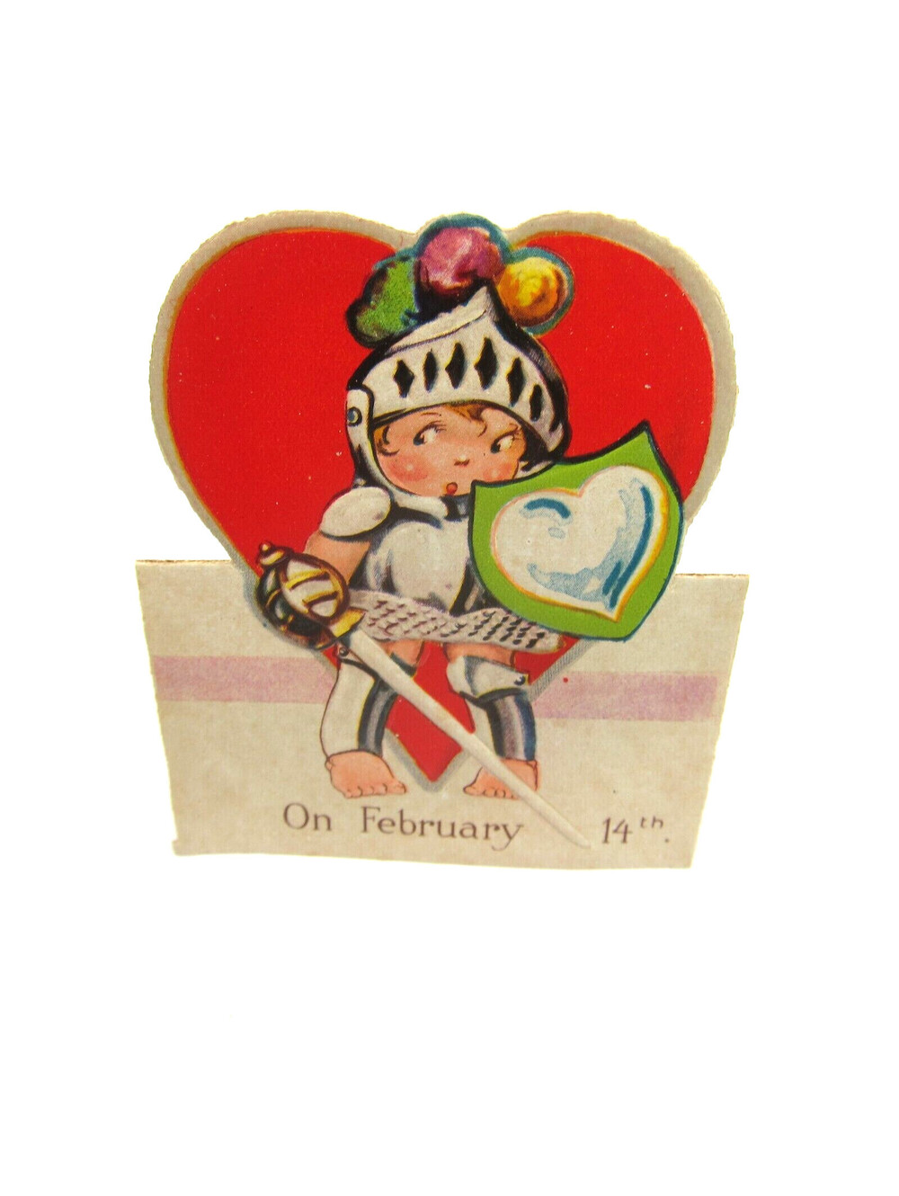 Vintage Valentine Card Cutout Stand Up Boy Knight Armor Sword Bavaria UNSIGNED